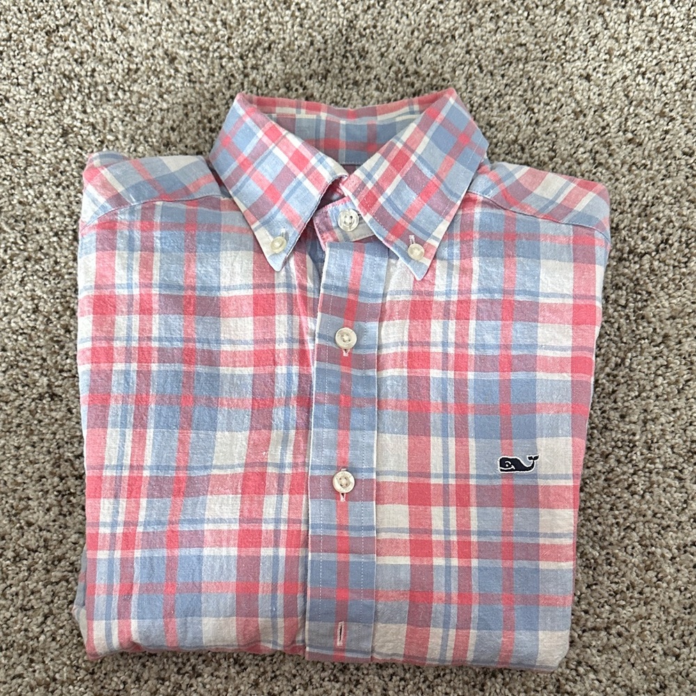 Vineyard Vines Blue and Pink Plaid Shirt